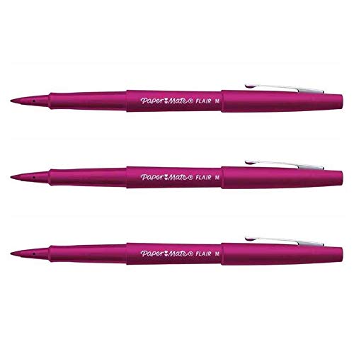 Paper Mate Pack of 3 Felt-Tip Pens Flair Original Nylon Medium Point Magentaaa