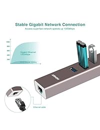 ARHOH 3-Port USB 3.0 HUB with 10 100 1000 Gigabit Ethernet Converter (3 USB 3.0 Ports, A RJ45 Gigabit Ethernet Port, Support Windows XP, Vista, Win7 8 (32 64 bit), Mac OS 10.6 and Above, Linux) Gray
