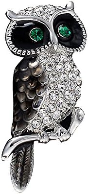 OUDUO Women's Enamel Artificial Crystal Night Owl Brooch Pin Black