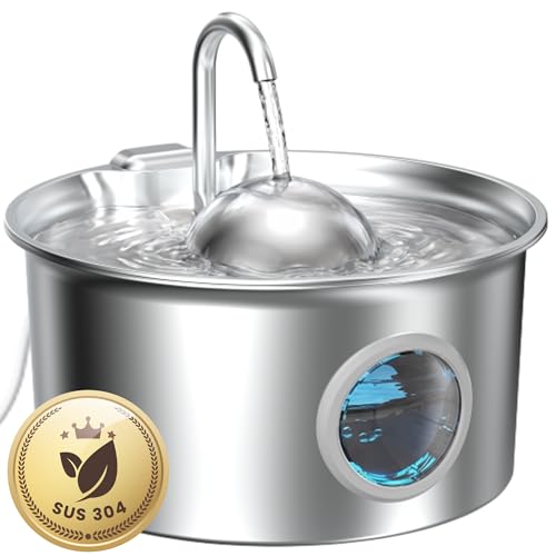 Stainless Steel Cat Fountain: Automatic Cat Drinker – 2.6L Stainless Steel Cat Fountain – Cat Water Dispenser – Pet Water Dispenser – Four Layer Filtration – Hemispherical
