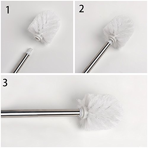 Greenour Toilet Brush 304# Stainless Steel Toilet Bowl Brush Strong Bristles Toilet Bowl Cleaning Brush for Bathroom Toilet with 2 Replacement Brush Head - Thumbnail 3