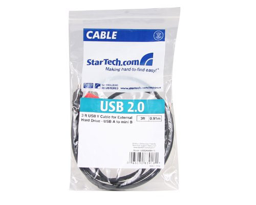 StarTech.com USB2HABMY3 3 Feet USB Y Cable for External Hard Drive - USB A to mini B