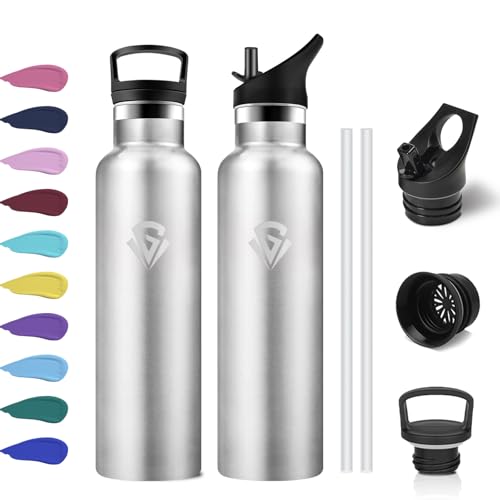 KollyKolla Water Bottle 750 ml, Leak-Proof Thermos Flask with Straw, Double-Walled, Suitable for Carbonated Drinks, BPA-Free, Water Bottle for Fizz, Fitness, Bike, Adults, Office, Running