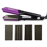 DSHOW 4 in 1 Hair Crimper Hair Waver Hair Straightener Curling iron with 4 Interchangeable Ceramic Flat Crimping Iron Plate, Purple