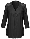 MBE Women's 3/4 Roll Up Sleeve V-neck Button Down Pintuck Lace Back Blouse Top