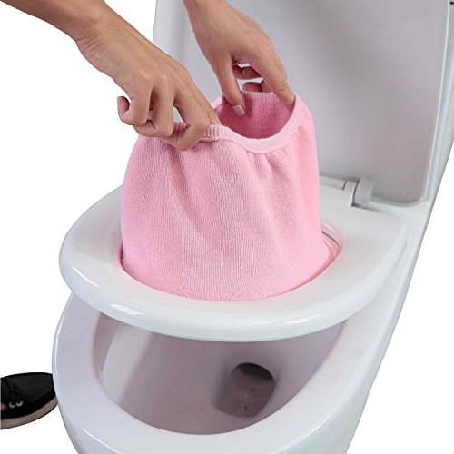 FaSoLa Bathroom Warmer Thicker Washable Cloth Toilet Seat Cover Pad (Pink)
