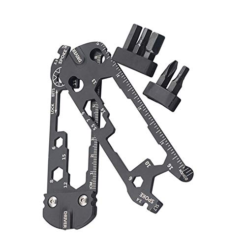 Multi Function Repairing Tool, Aluminum Multi-Tool Wrench Pocket Tool with Screwdriver/Wrench/Ruler for Outdoor Travel Camping Adventure Daily (Black)