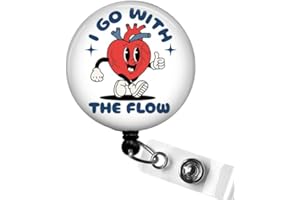 SCRAPHEART Funny I Go With the Flow Badge Reel, CVICU Cardiac Nurse Badge ID Holder, Heart Badge Reel, CCU Nurse Gift, Healthcare Professional Badge, Cath Lab RN Badge, Cardiac Sonographer Badge Reel