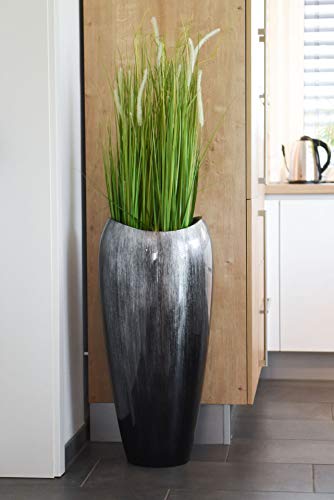 VIVANNO Pflanzkübel Pflanzgefäß Vase Kübel exklusiv Deluxe Schwarz, Silber Hochglanz – Bild 3