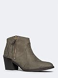 Low Western Ankle Bootie - Fringe Zip Up Boot - Cute Tassel Casual Heel - Simple Leather Walking Shoe