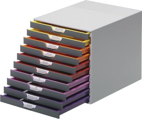 Durable Varicolor 10 Drawer Unit - Gray Desktop Drawer Set with 10 Color Coded…