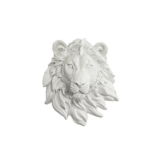 Wall Charmers Lion Mini in White - Faux Head Bust Mounted Decorative Fauxidermy Decor Art Fake Resin Animal Mount Taxidermy Decor