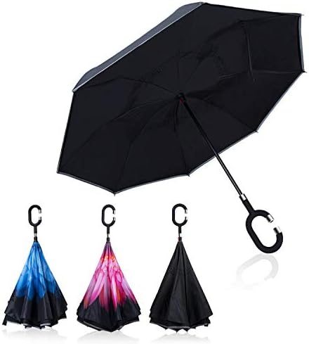 Sweesire Double Layer Inverted Umbrellas, Windproof & Waterproof Reverse Folding Umbrella with C-Shaped Handle,UV Protection Straight Umbrella for Car Rain Outdoor Use