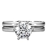 Trustmark Steel 1.25ct Brilliant-Cut Ice on Fire CZ 2 pc Bridal Wedding Ring Set, Bella 3144 sz 10.0
