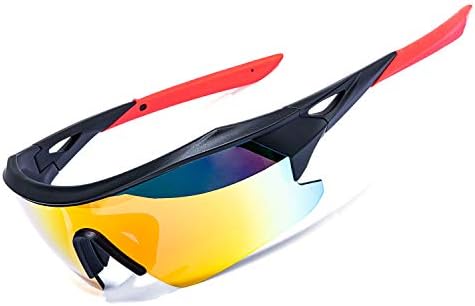 AOKNES Polarized Sports Cycling Glasses Goggles for Men Women with 3 Interchangeable Lenses (Orange)