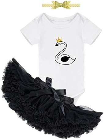 Amberetech Newborn Baby Girls Romper Dress Outfit Swan Princess Cotton Bodysuit Onesie Tutu Dress Clothes (9-12 Months)