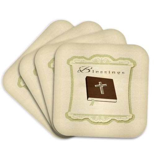 3dRose Cross on Bible, Blessings Set of 4 Coasters - Soft at Amazon