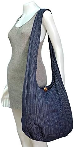 Stripes Navy Blue Shoulder Purse Bohemian Style Hippie Hobo Sling Cross body