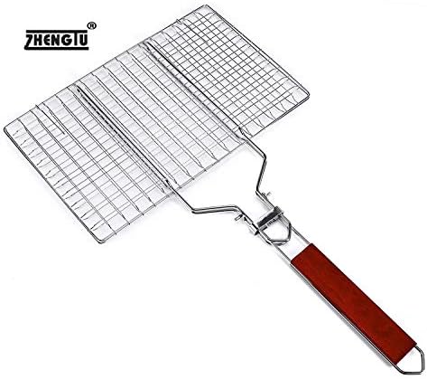 ZHENGTU Portable BBQ Grilling Basket Stainless Steel Nonstick Barbecue Grill Basket Tools Grill Mesh for Fish Hamburger