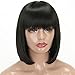 MERISIHAIR Short Bob Wigs Synthetic Hair Black Straight Wig with Flat Bangs 11 Inches Heat Resistant Kinky Full Wigs for Women Natural As Real Hair+Free Wig Cap(Black)
