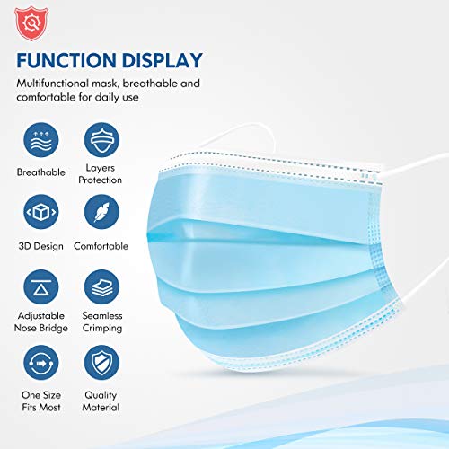 Face Mask Disposable Adults 3Ply Non-Woven with Nose Clip Ear Loop Blue 50Pack - Image 3