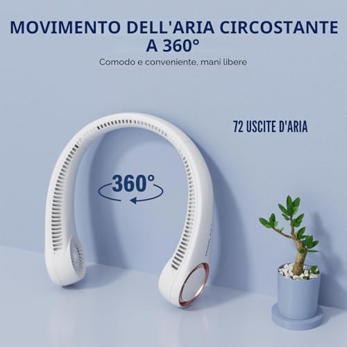 Morelax Portable Neck Fan, 4000 mAh USB Rechargeable, No Quiet, 3 Adjustable Speeds - Ideal for Office, Travel, Sports and Outdoor Activities