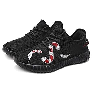 Wuqiang Diseño de Bordado de la Serpiente Transpirable Plana talón Calzado Deportivo Casual for los Hombres (Color…