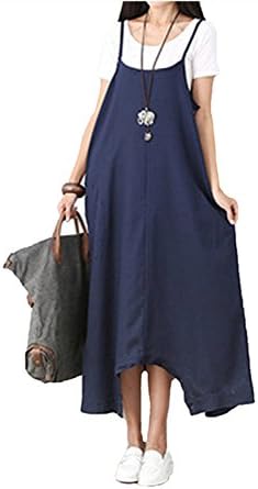 Sacing Linen/Denim Cotton Maternity Dresses Plus Size Nursing Baggy Overalls Sleeveless Rompers-LinenOverall-S