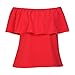 BLDO Women's Ruffles Off Shoulder Solid Chiffon Blouse Crop Top (XL, Red)