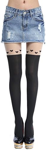 Siftantin Womens Cute Pattern Faux Thigh High Pantyhose (Hearts2)