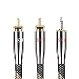 SKW Audiophile Single Crystal Copper Audio Cable 3.5mm Male to 2 RCA Male Audio Auxiliary Stereo Y Splitter Adapter Cable (4.9ft/1.5M, Black)