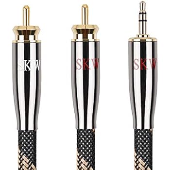 SKW Audiophile Single Crystal Copper Audio Cable 3.5mm Male to 2 RCA Male Audio Auxiliary Stereo Y Splitter Adapter Cable (6.5ft/2M, Black)
