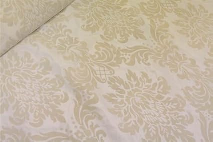 Cream With Cream Flock Victoria Floral Taffeta Damask Velvet Flock