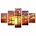 VIIVEI Christian Sunset Crosses Cross Wall Art Christ Poster Canvas Prints Art Home Decor for Living Room Modern Pictures 5 Panel Large HD Printed Painting Artwork Framed Ready to Hang (70