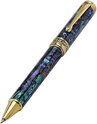 Xezo Natural New Zealand Iridescent Paua Sea Shell 18-K Gold Plated Twist Action Ballpoint Pen (Maestro Sea Shell B)