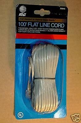 100' Telephone Line Cord Flat with RJ11 Plug Connection Each End Ivory 4-Conductor Modular End Phone Voice Ultra Flexible Flat Telephone Cord Extension RJ-11 6P4C Snap-In Connector Jacks