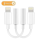 Apple iPhone 7 Audio Adapter iOS 10.3 Buddys - Lightning to 3.5mm Female Headphone Jack Adapter for iPhone 7/iPhone 7 Plus - [2 Pack] (White) [Not compatible with iPhone X/8/8 Plus]