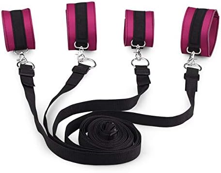 Bed Rèštrāìñts Kit Set with Soft Fluffy Hàňscùffs Wrist Hand Cuffs Straps for Women Couples, Purple