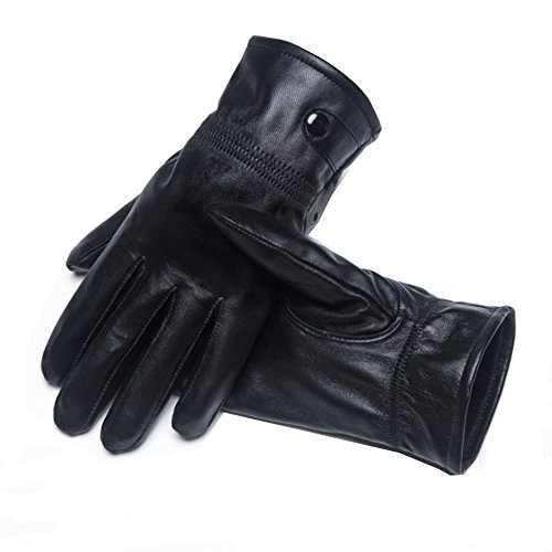 Mcupper-Men's Genuine Lambskin Leather Gloves (L)