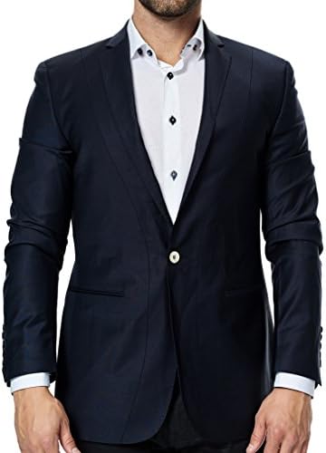 Maceoo Mens Designer Blazer - Night Out - Stylish Fashion Forward - Sportswear Blue Color - Tailored Fit - Casual Elegance Navy - Two-Button - Size: Multi - Italian Fabrics - Handmade