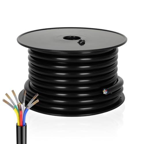 Heavy Duty 7 Way Trailer Wire Harness Kit,14 Gauge 7 Conductor CCA Color-Coded Wiring for RV, Camper, Truck, Boat, Utility Trailer – Flexible PVC Jacket, DIY Easy Install, Reliable Towing Safety-50 FT at Amazon
