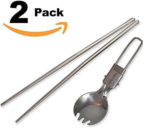 STEELUTION: All Stainless Break-Down Travel Spoon and Chopsticks. Lightweight and ships with no plastic packaging. (Double)