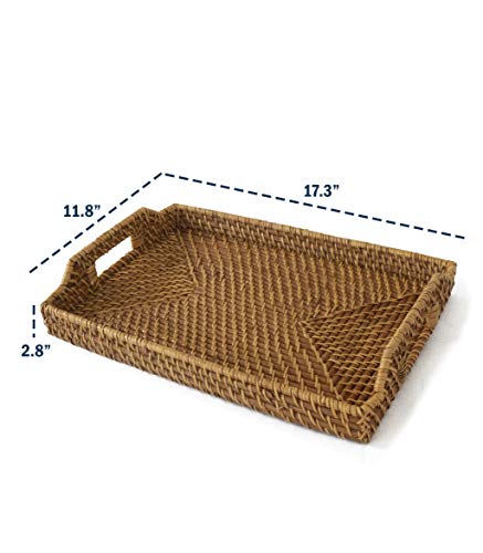 Wicker Serving Trays and Platters with Handles | Handcrafted Breakfast, Food, Dish, Coffee, Bread Serving Baskets for Home and Restaurants (12 x 17 (Tan))