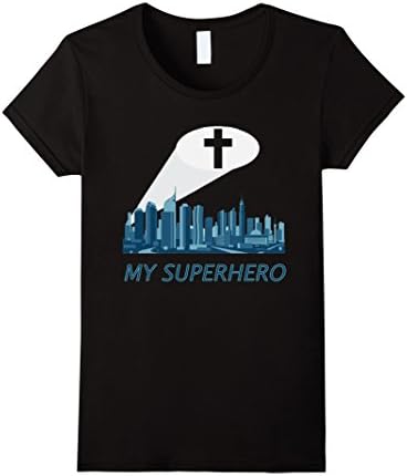 Womens My Superhero Jesus Crucifix T-shirt XL Black