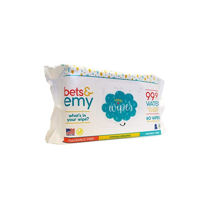 BETS & EMY American-Mom Made Baby Wipes 99.9% Water! 540 Count (9 Packs of 60 Count)