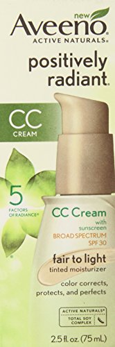 UPC 381371018482, Aveeno Positively Radiant CC Cream Broad Spectrum Spf 30, Fair To Light Tinted Moisturizer, 2.5 Oz