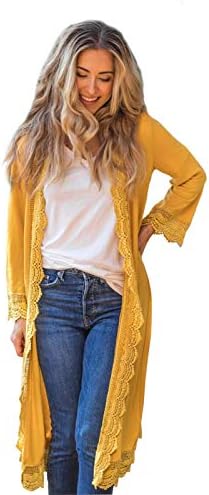 Tickled TealWomen's 3/4 Sleeve Lace Trim Casual Wrap Cardigan Coverup Outerwear Sweater