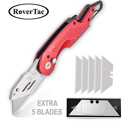 RoverTac Upgraded Folding Utility Knife Pocket Knife with Bottle Opener and Clip, Heavy Duty Box Cutter, Slitting Machine, Reliable Frame Locks Blade Securely in Place, Fast Blade Changes, Pro Grade.