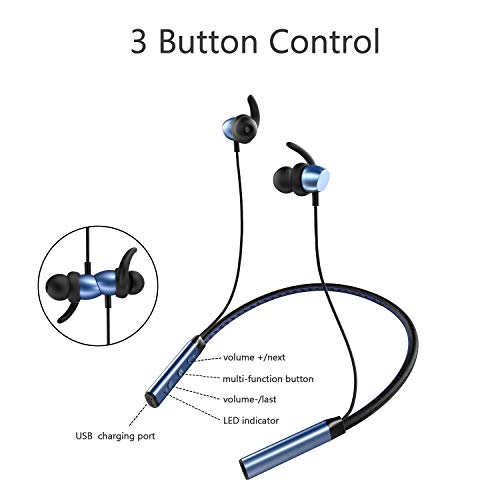 Jomifit Bluetooth 5.0 Neckband Headphones, Wireless Neckband Headset Stereo Noise Cancelling, IPX5 Waterproof Sports Earphones, Gym, Workout, Travel, Business, Magnetic Earbuds – Blue