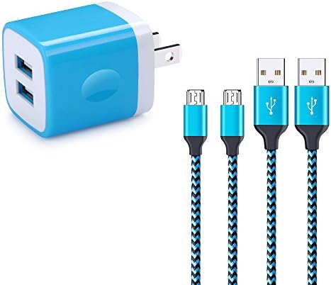 Charging Cube,CableLovers 2.1A 2-Port USB Travel Power Adapter Fast Charging Plug with 2-Pack 6ft Braided Nylon Micro USB Quick Charging Cord for Samsung Galaxy S7 Edge S6,Grand Prime,Note 4 5,A7 A9